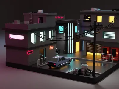 Cyberpunk Buildings Low-poly 3D model