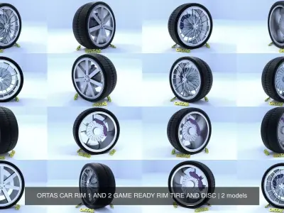 ORTAS CAR RIM 1 AND 2 GAME READY RIM TIRE AND DISC 3D Model Pack