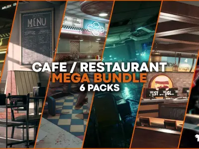 Restaurant Cafe Mega Bundle Low-poly 3D model