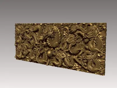 Nine Dragons Wall High Detail Bas Relief 3D print model
