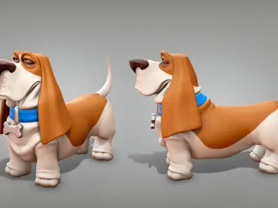 Cartoon character dog Basset hound base mesh Low-poly 3D model