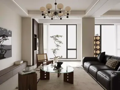 Modern Asian Living Space with Tea Area 3D model