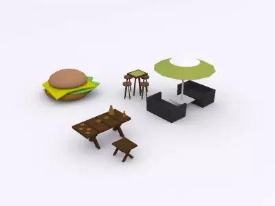 Food tables pack Low-poly 3D model