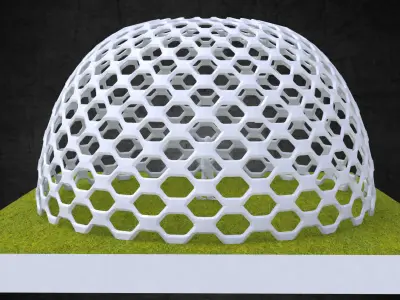 Dome structure hexagonal panels geodesic style architecture Low-poly 3D model