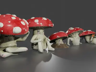 Garden ceramic mushroom collection  Low-poly 3D model
