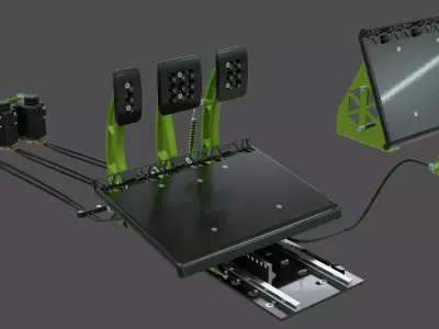 Highpoly Adjustable pedals and co-driver footrest for rally car 3D model