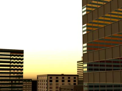 Low Poly City buildings in at sunset Low-poly 3D model