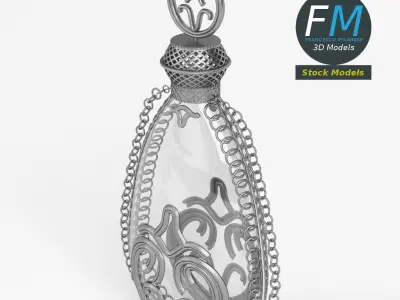 Cruet glass bottle with chain 3D model