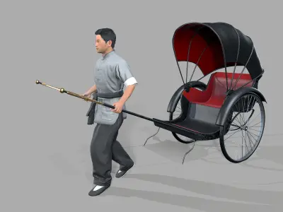 Rickshaw  Puller Low-poly 3D model