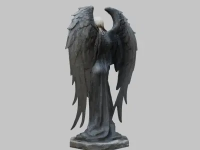 Death Statue Black WIngs Skeleton SKull Low-poly 3D model