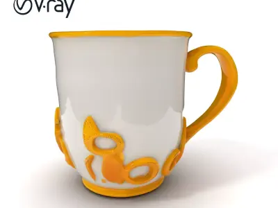 Elegant GoldTrimmed Ceramic Mug Model Pack Low-poly 3D model