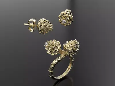 Conifer cone set 3D print model