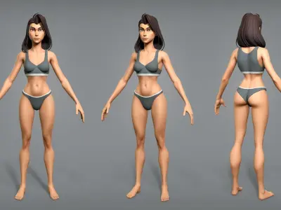 Cartoon female character Sarah base mesh Low-poly 3D model