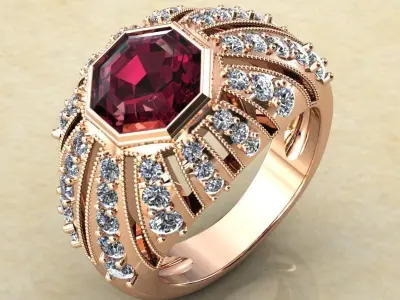 Octagon Bezel-Set Gem 8x8 Dome Ring 0216 3D print model