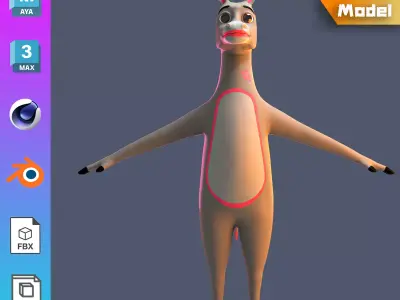 Stylized Female Donkey NoRig Low-poly 3D model