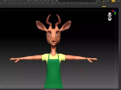 Green Antelope Cashier Man - ZBrush Character Basemesh 3D model
