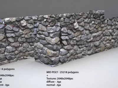 Stone Wall Low-poly 3D model