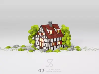 Half-timbered House Free low-poly 3D model
