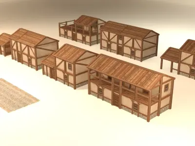 Medieval houses pack Low-poly 3D model