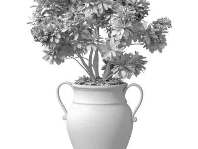 Decorative garden tree with white Plumeria flowers in a vase 3D model