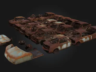 Rusty Car Collection  Abandoned Vehicle 3D model