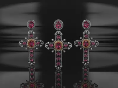 Luxury Cross Pendant With Gems 3D print model