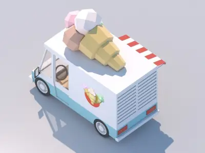 Cartoon Low Poly Car Ice Cream Van Low-poly 3D model