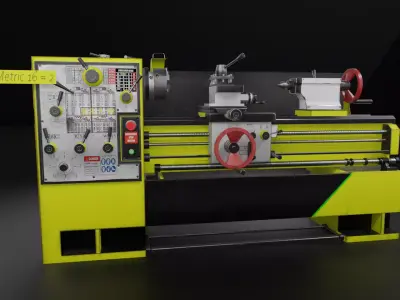 Industrial Lathe Machine Low Poly PBR Game Ready 3D Model Low-poly 3D model