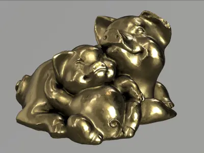 Pig Sculpture 3d with 4k texture pack Low-poly 3D model