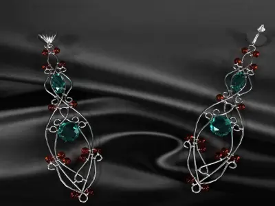 earrings emerald and garnet 3D model