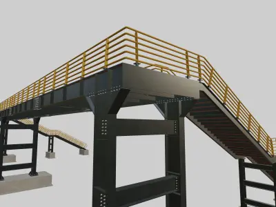 Steel Pedestrian Bridge-Three Columns-Pipe Rail-Straight Type-7 3D model