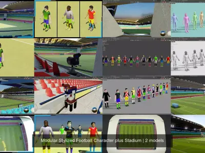 Modular Stylized Football Character plus Stadium 3D Model Pack