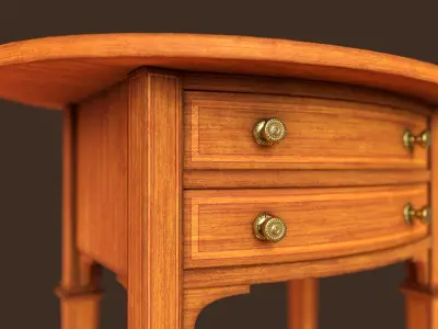 Vintage oval side table with drawers  Low-poly 3D model