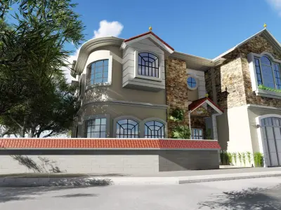 3D HOUSE MODEL in middle of street 3D model