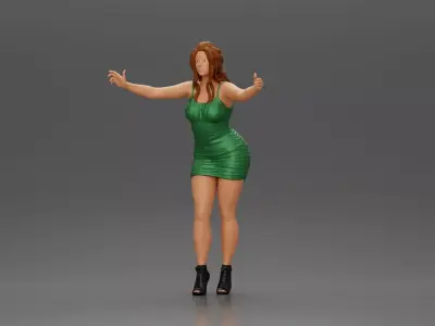 Sexy Girl in Dress and Heels Standing in Front of a Mirror 3D print model