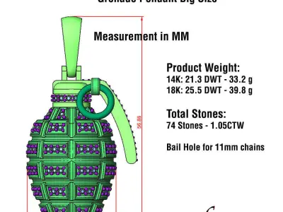 Grenade Pendant  Cad Files Pack  3D print model