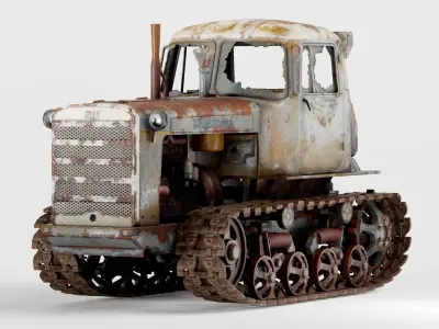 set of DT-75 rusted diesel tractor in 6 color variants iv7 Low-poly 3D model
