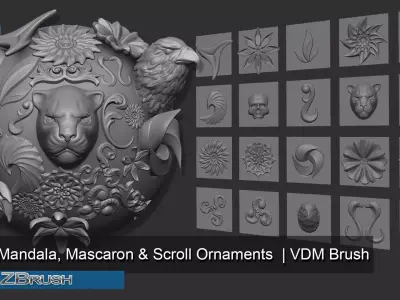 Zbrush VDM Ornaments Mandalas and Mascaron Brush 3D model