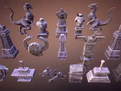 Dwarven statues Low-poly 3D model