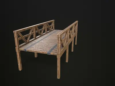 Bridge wooden bench Free low-poly 3D model