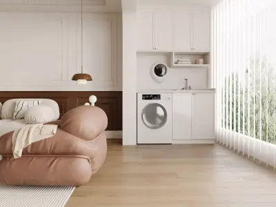 Cozy Modern French Living with Cloud Sofa and Warm Wood 3D model