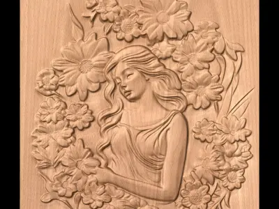 Flower Girl CNC bas-relief 3Dmodel wallart 3D print model