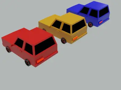 Low poly Vehicle Collection three colored cars Low-poly 3D model