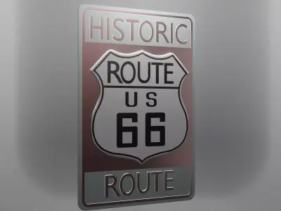 Route 66 Road Sign Low-poly 3D model