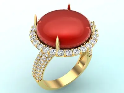 Gemstone Rings - Oval stone ring - Womens Rings 3D print model