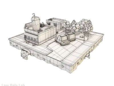 Cartoon City Block Cocktail Cafe Building Low-poly 3D model