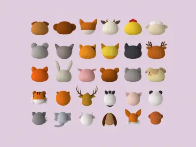 Animal Head Pack 001 Low-poly 3D model