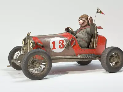 Pig racing car Low-poly 3D model