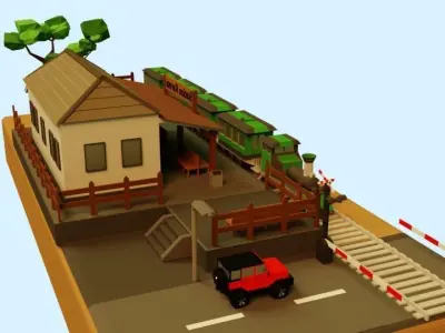 Train Station  Low-poly 3D model