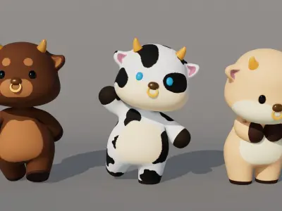 Rigged Cartoon Cow Low-poly 3D model